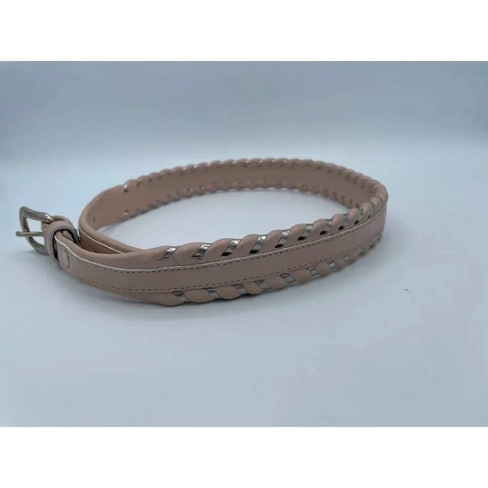 Vintage Fisher Girls Pink Leather Western Belt Silver Braided Size 26 Retro Farm